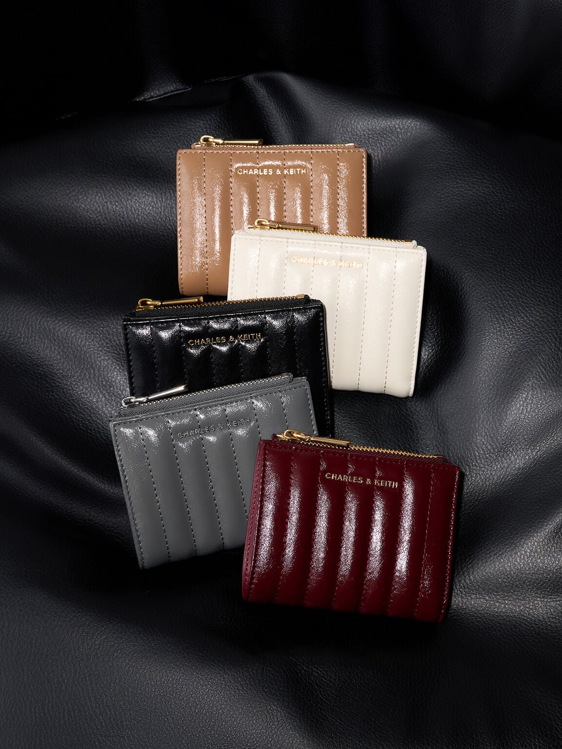 Donna Panelled Top-Zip Wallet - Burgundy | CHARLES & KEITH