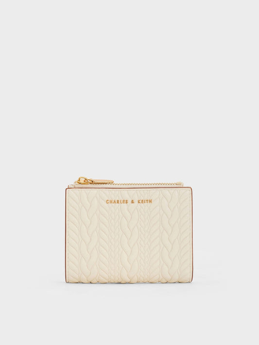 Apolline Textured Top-Zip Wallet - Cream | CHARLES & KEITH