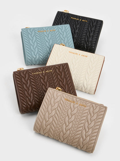 Apolline Textured Top-Zip Wallet - Cream | CHARLES & KEITH