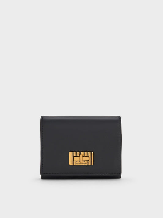 Edna Turn-Lock Knotted-Strap Wallet - Black | CHARLES & KEITH