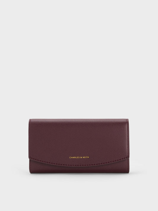 Briony Curved Flap Long Wallet - Wineberry Red | CHARLES & KEITH