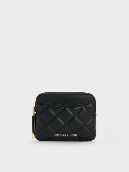 Alva Quilted Top-Zip Card Holder - Black | CHARLES & KEITH