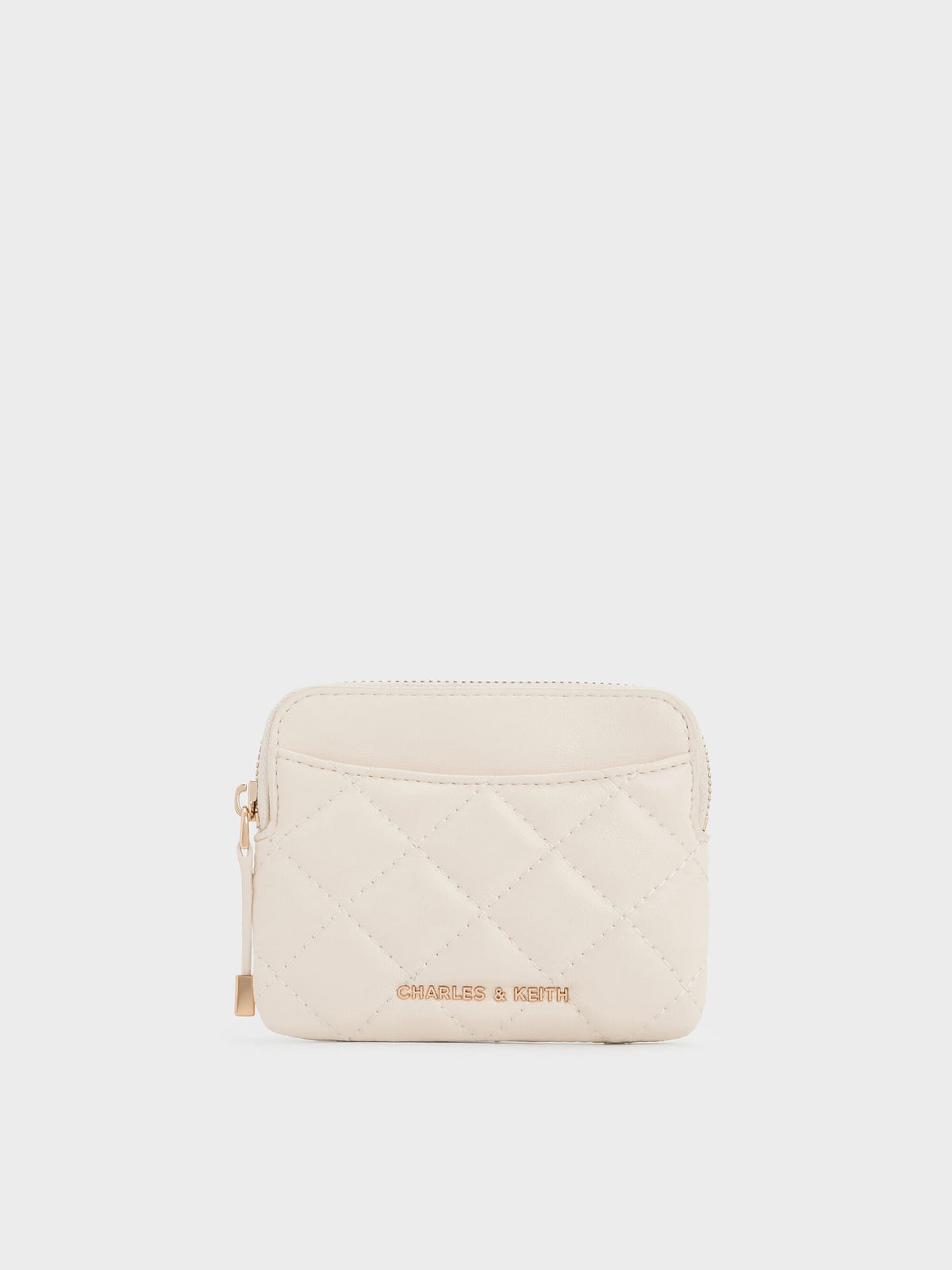 Alva Quilted Top-Zip Card Holder - Cream | CHARLES & KEITH