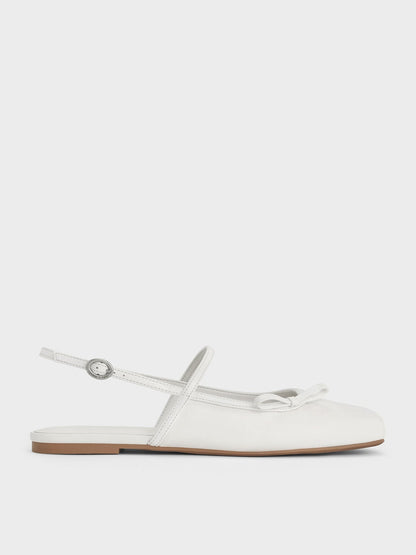 Bow Slingback Mary Jane Flats - White | CHARLES & KEITH