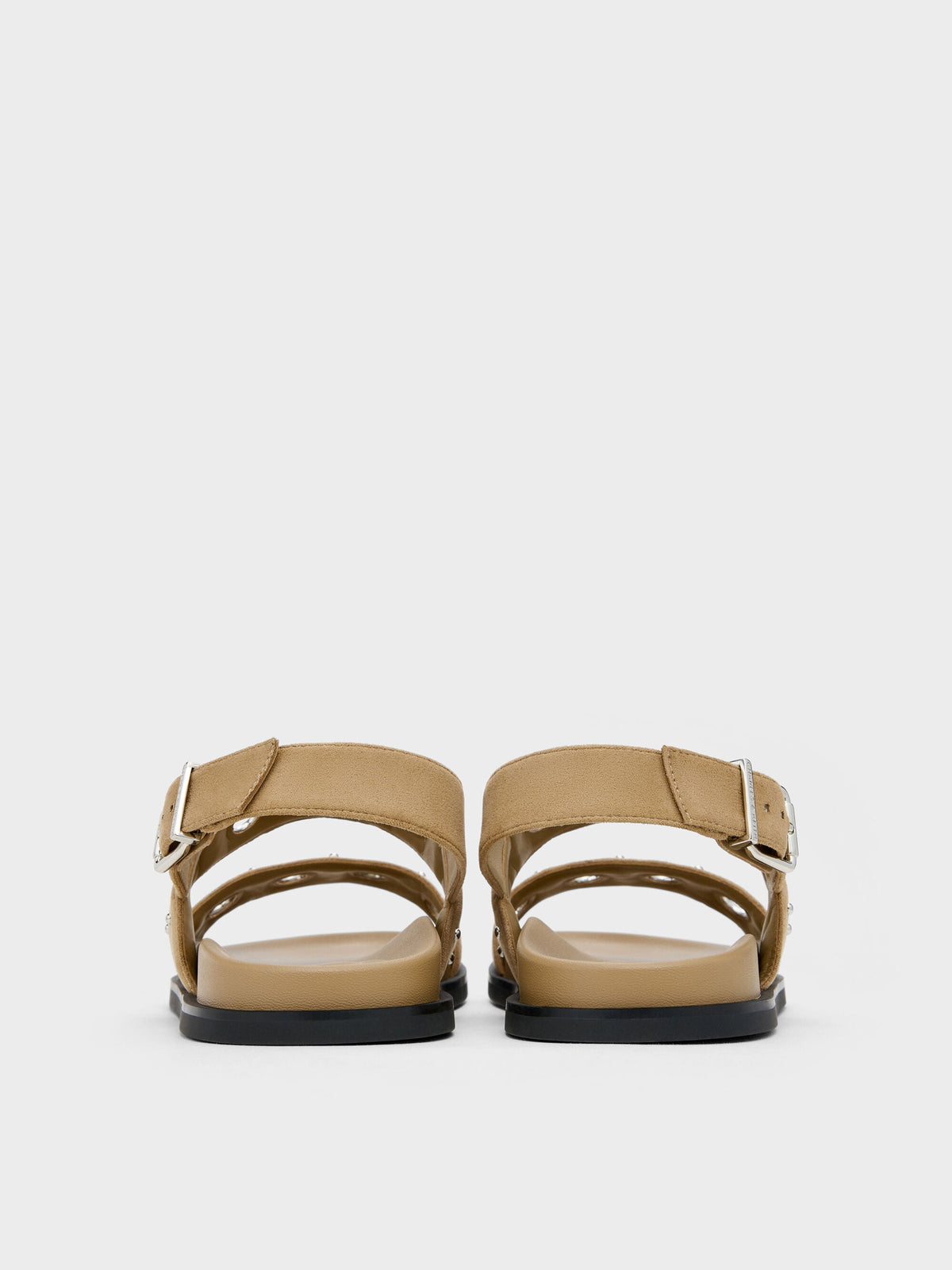Faux Suede Grommet Slingback Sandals - Sand | CHARLES & KEITH