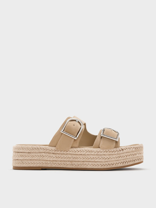 Faux Suede Double-Strap Espadrille Sandals - Sand | CHARLES & KEITH
