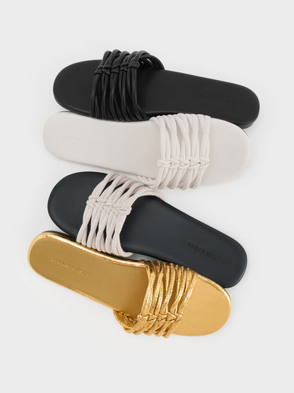 Woven Slide Sandals - White | CHARLES & KEITH