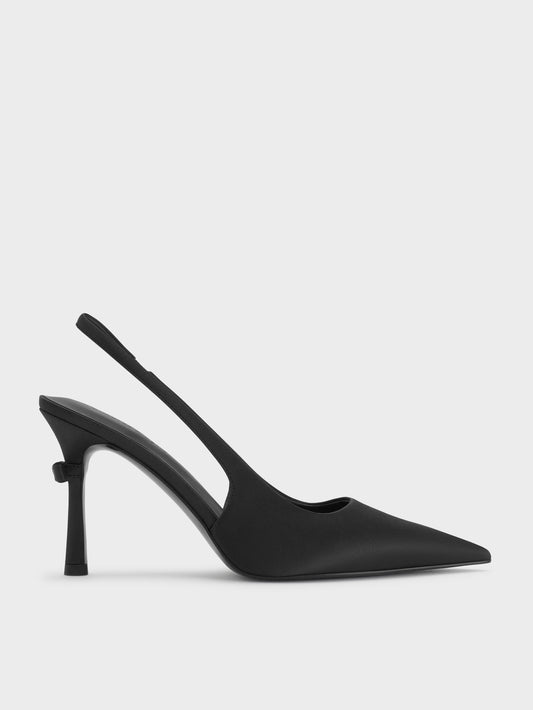 Brantley Bow Slingback Pumps - Black Textured | CHARLES & KEITH
