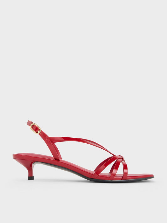 Patent Kitten-Heel Strappy Sandals - Red | CHARLES & KEITH