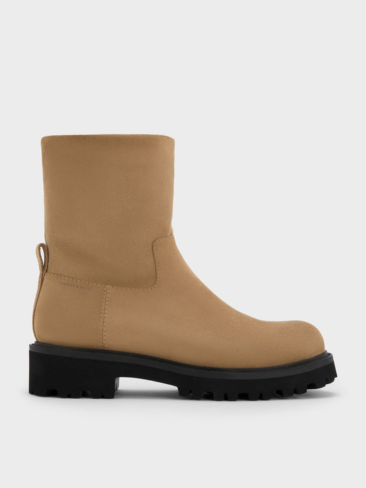 Devan Faux Suede Calf Boots - Camel | CHARLES & KEITH