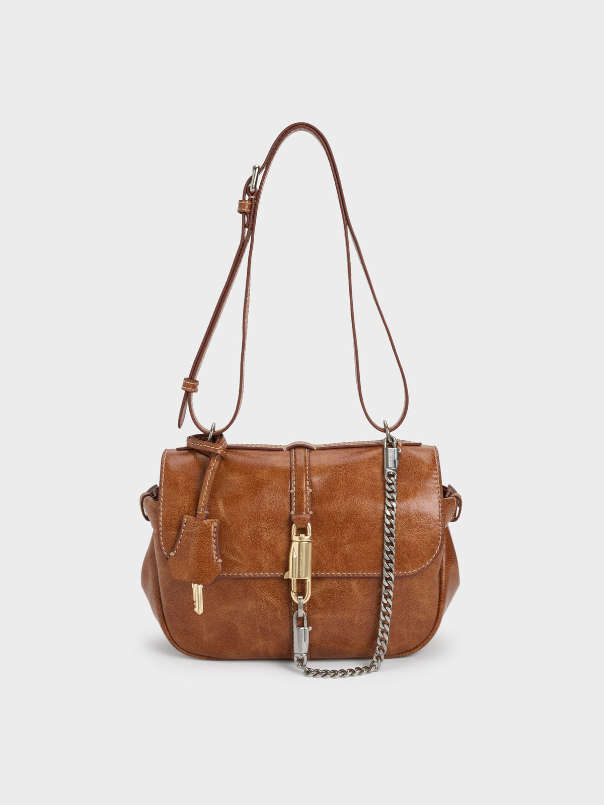 Delfina Chain Crossbody Bag - Distressed Tan | CHARLES & KEITH