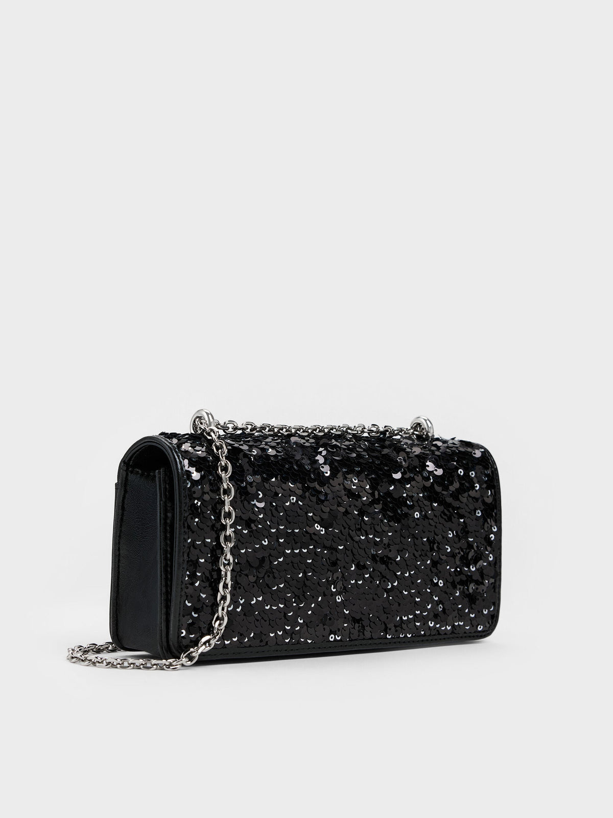 Paffuto Sequinned Wallet On Chain - Noir | CHARLES & KEITH